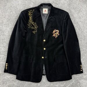 Kanji Jeans Blazer Men's 2XL Black Velvet Gold Buttons Embroidered Premium